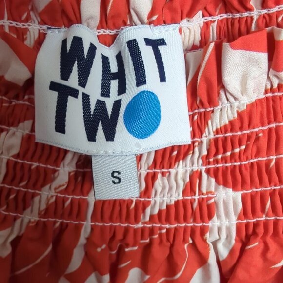 Whit Two Anthro Women"s Dress Small Red Banana Leaf Off Shoulder Smocked Poplin - Picture 9 of 10